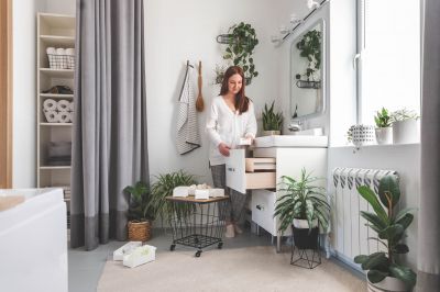 Renovated Bathroom with Open Shelving
